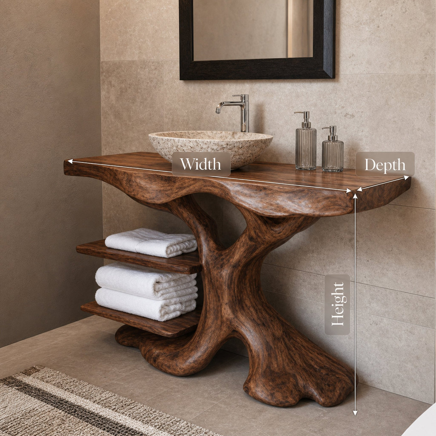 Handcrafted Solid Wood Bathroom Vanity With Shelf For Natural Bathroom - product view 7