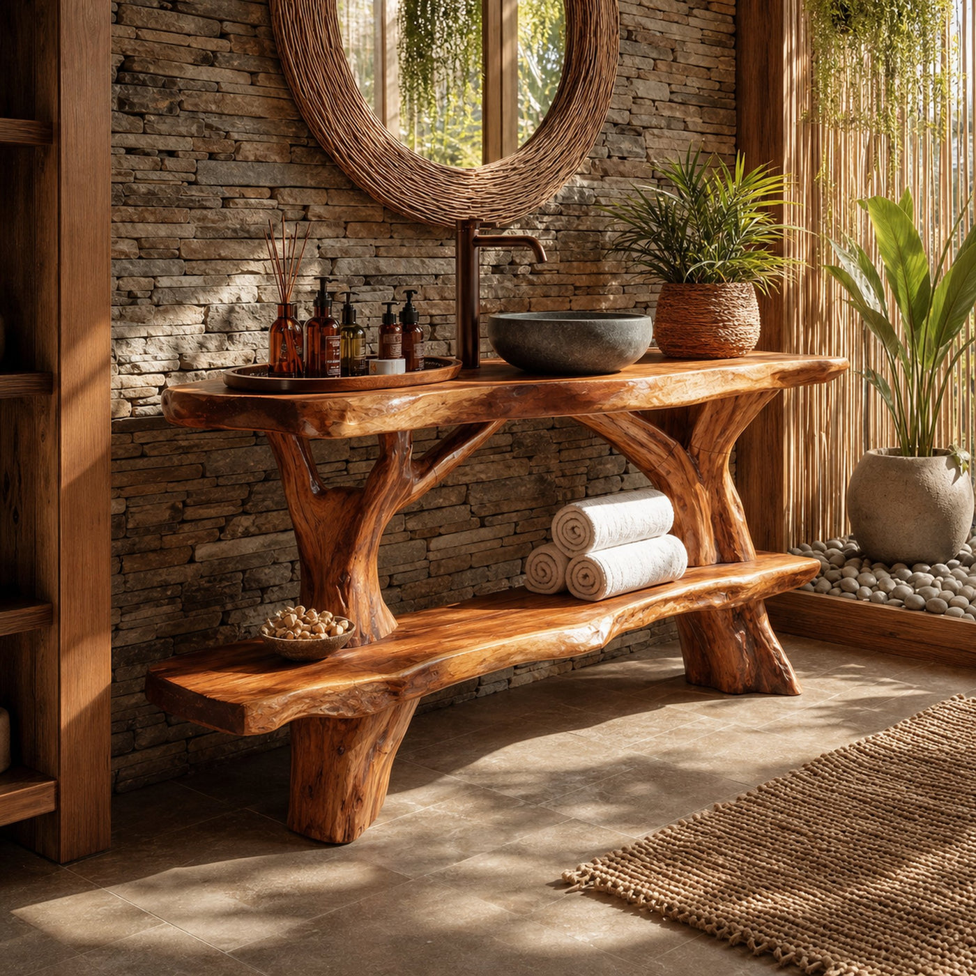 Handcrafted Solid Wood Vanity For Stylish Bathroom Furniture Design