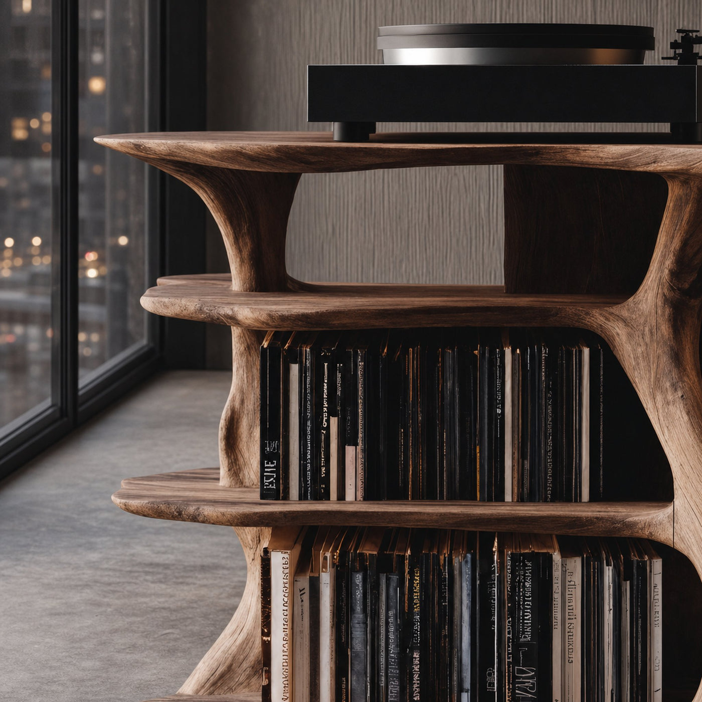 Handcrafted Vinyl Stand With Storage For Bedroom - product view 3