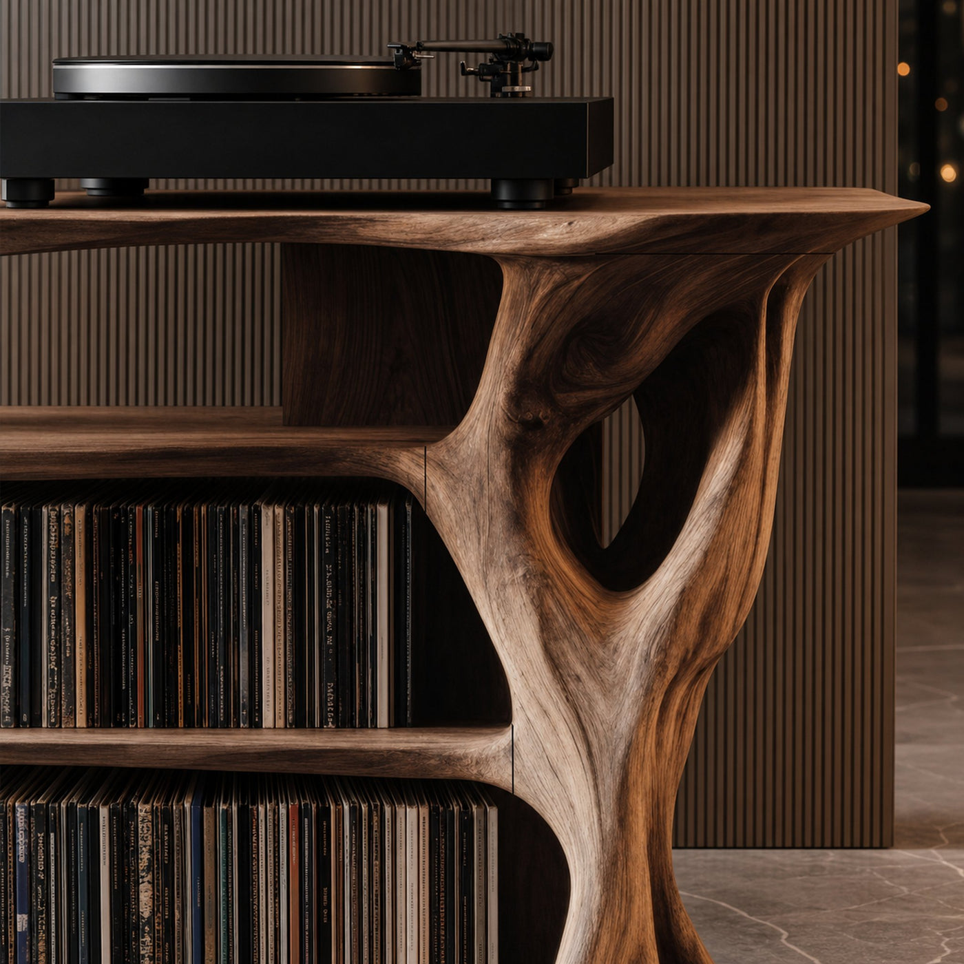 Handcrafted Vinyl Stand With Storage For Bedroom - product view 4