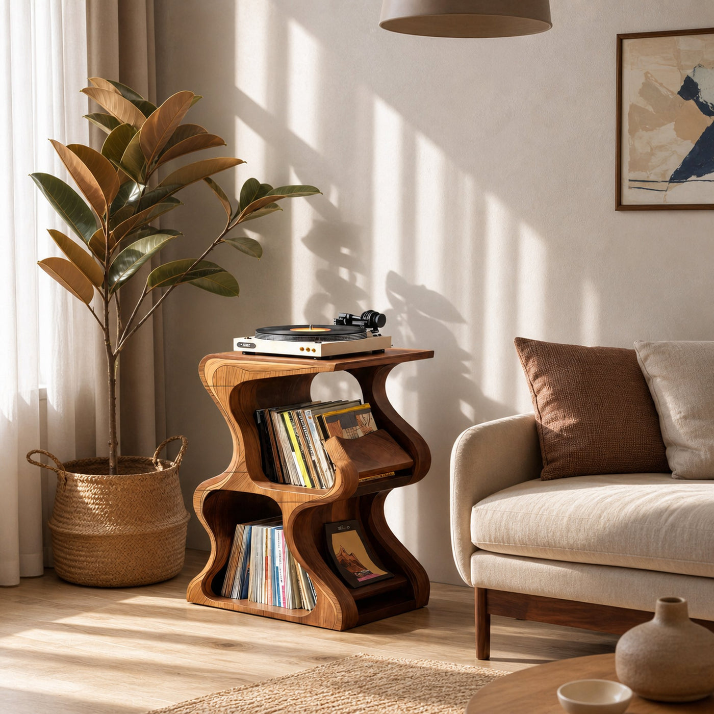 Handcrafted Vinyl Storage Console For Bedroom Design