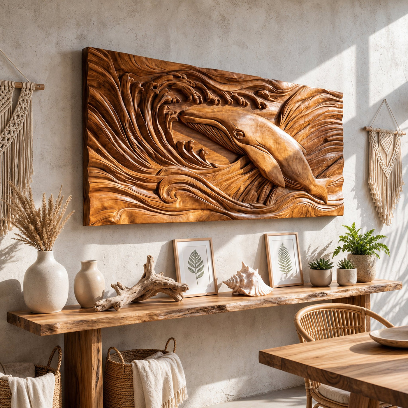 Handcrafted Whale Wood Wall Art For Coastal Boho Interior Design