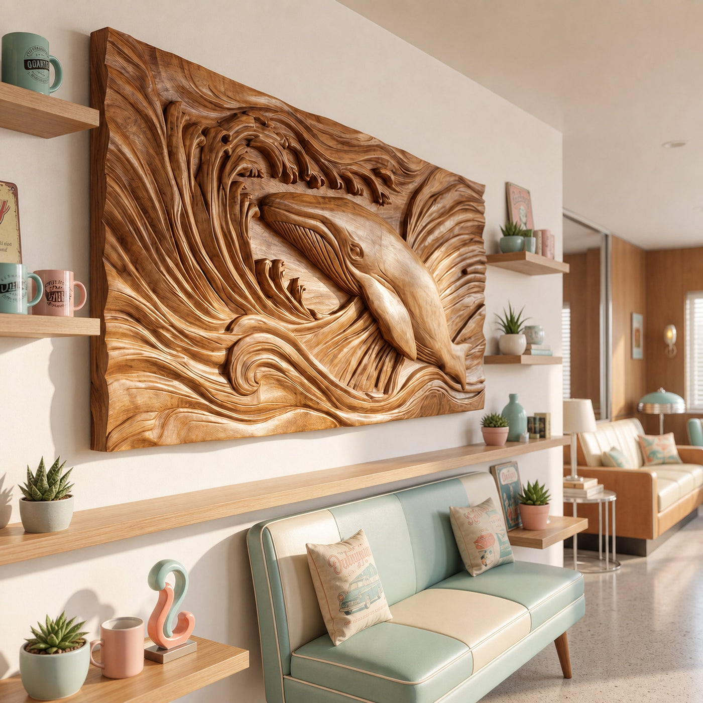 Handcrafted Whale Wood Wall Art For Coastal Boho Interior Design - product view 2