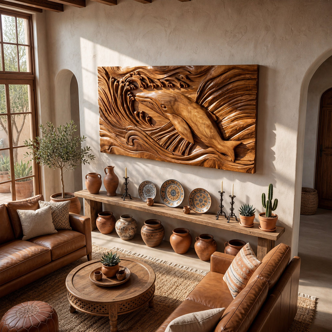 Handcrafted Whale Wood Wall Art For Coastal Boho Interior Design - product view 3