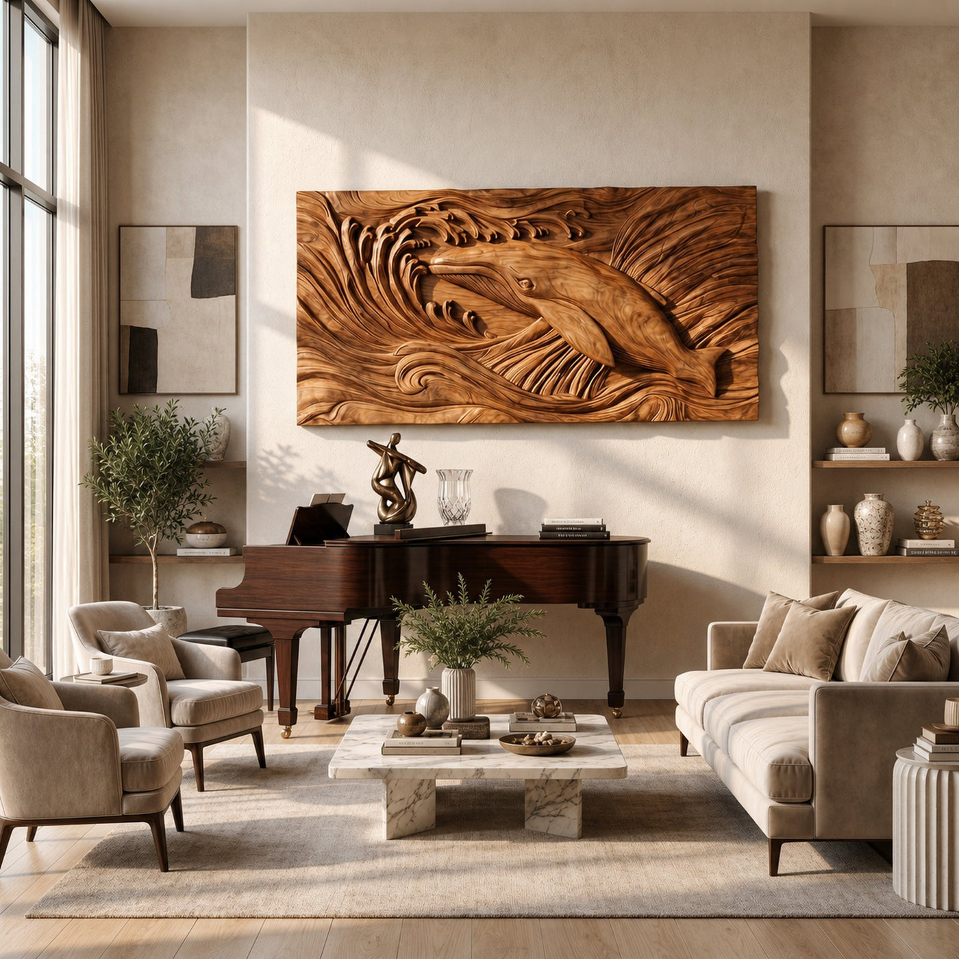 Handcrafted Whale Wood Wall Art For Coastal Boho Interior Design - product view 4