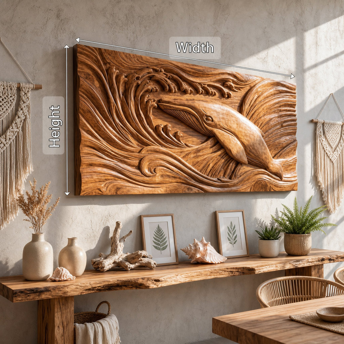Handcrafted Whale Wood Wall Art For Coastal Boho Interior Design - product view 5