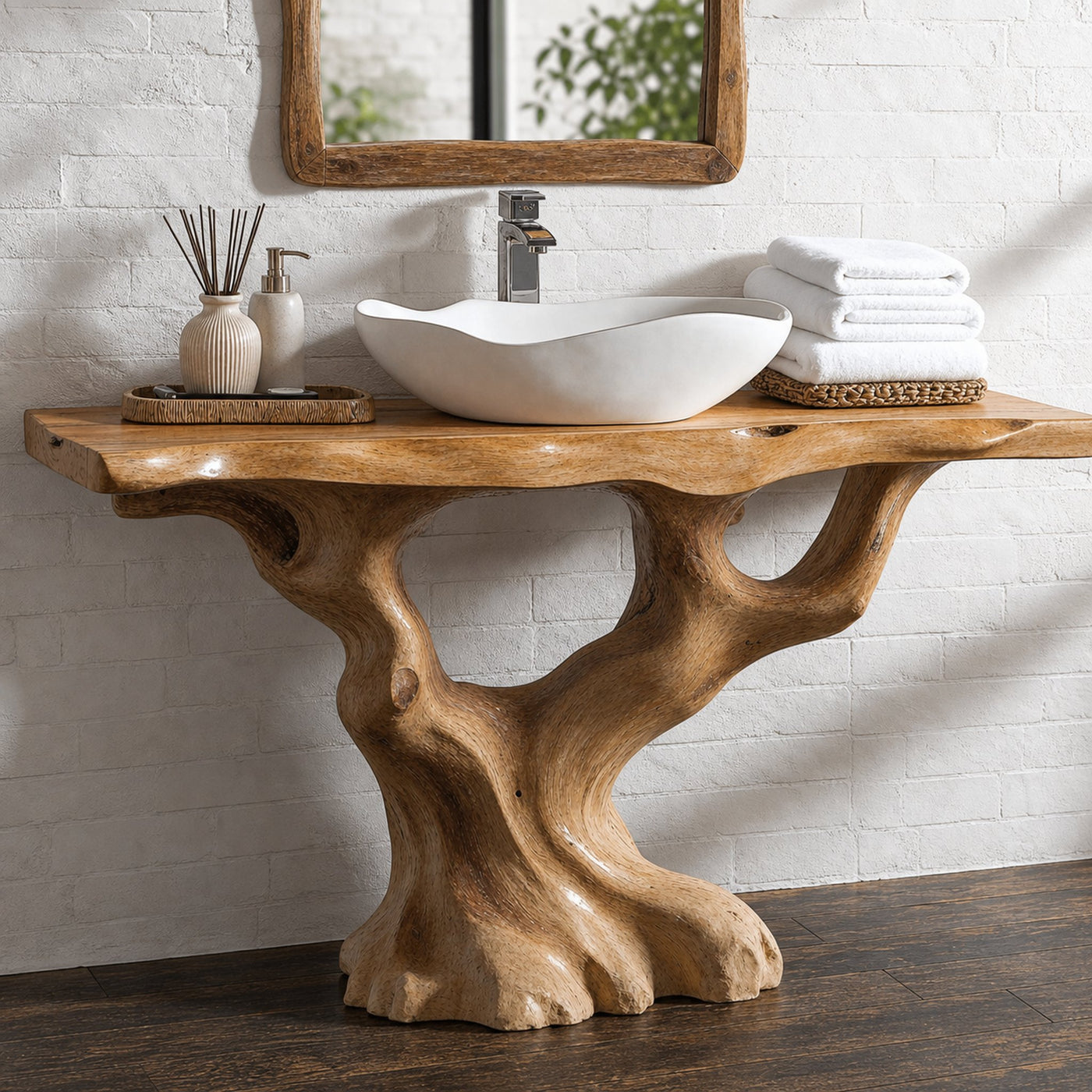 Handcrafted Wood Bathroom Vanity With Tree Trunk Base For Rustic Charm - product view 2