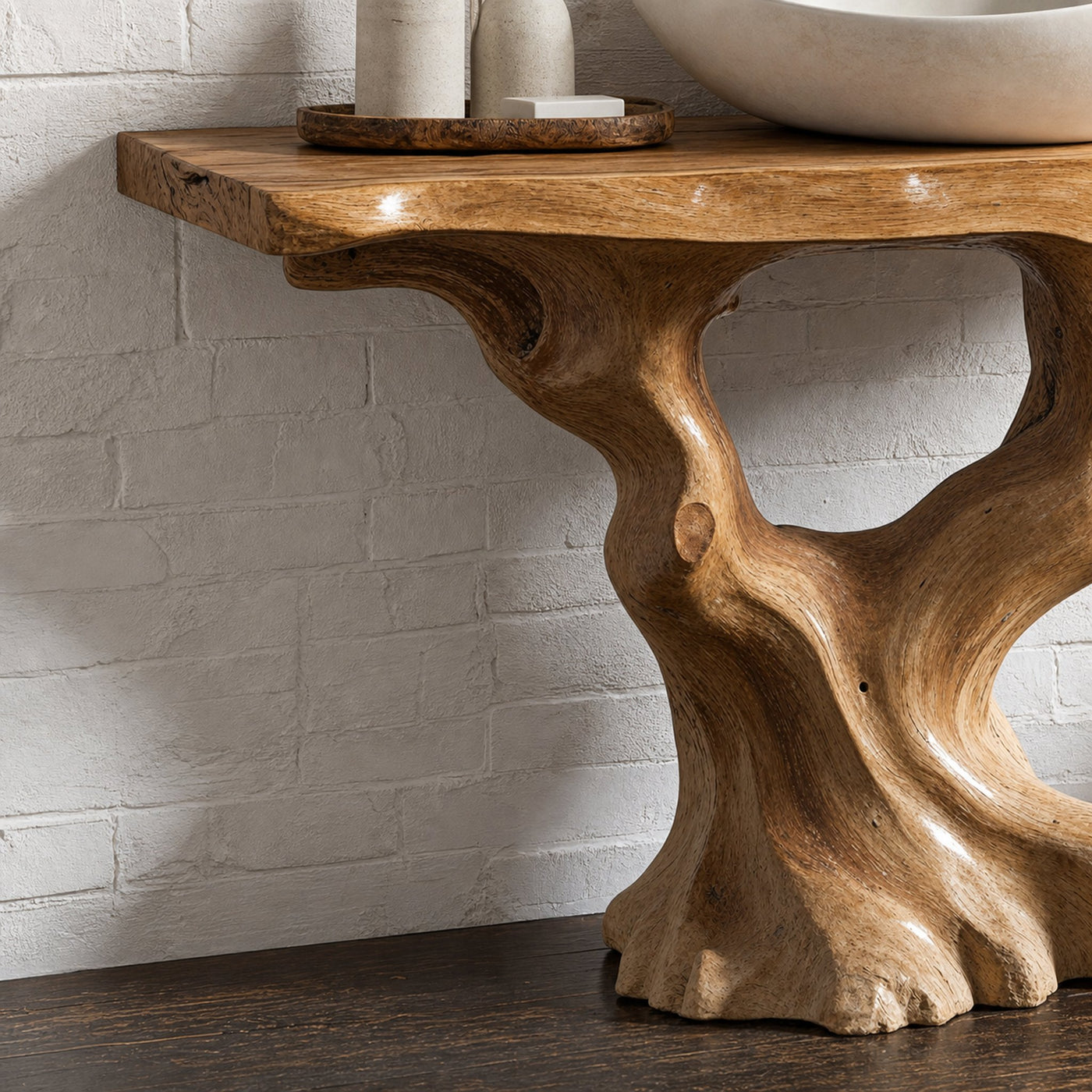 Handcrafted Wood Bathroom Vanity With Tree Trunk Base For Rustic Charm - product view 3