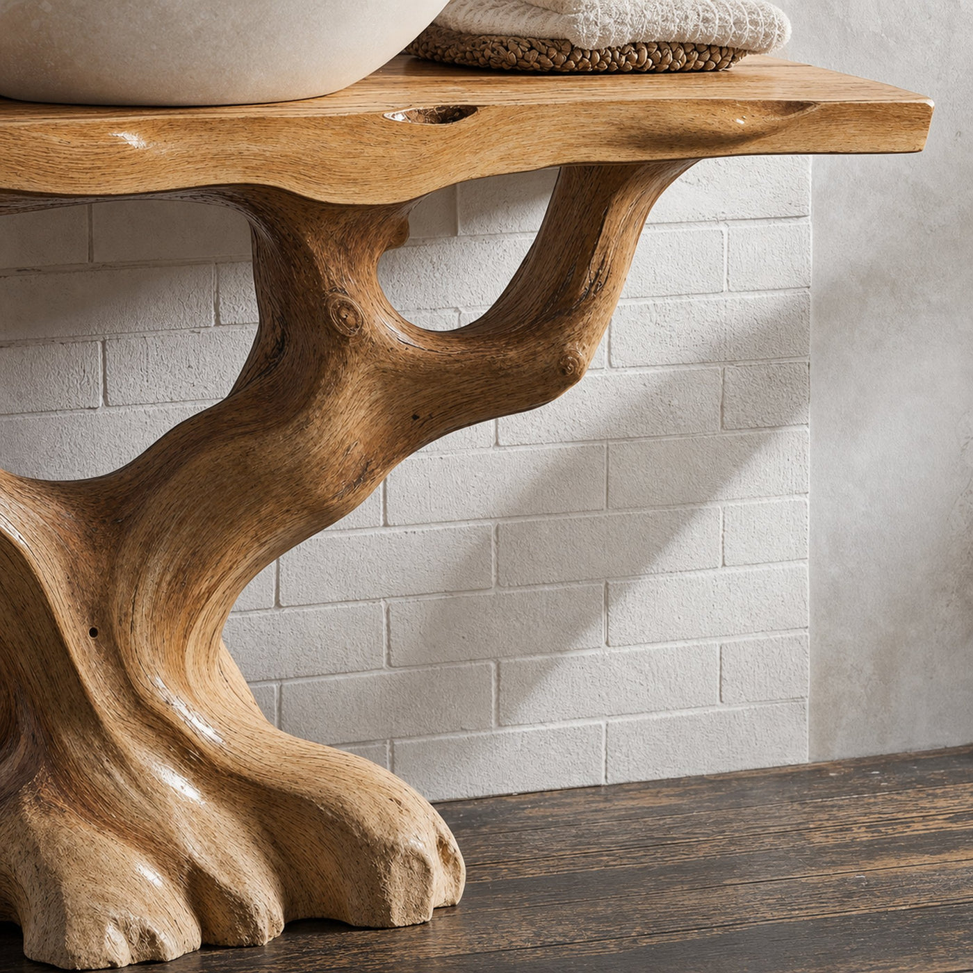Handcrafted Wood Bathroom Vanity With Tree Trunk Base For Rustic Charm - product view 4