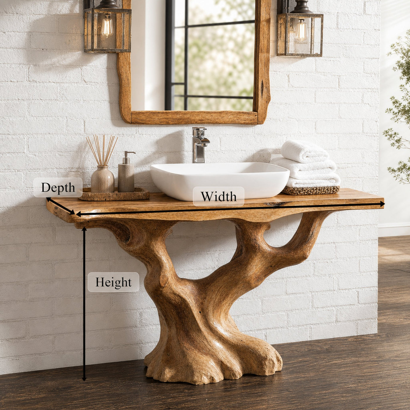 Handcrafted Wood Bathroom Vanity With Tree Trunk Base For Rustic Charm - product view 5