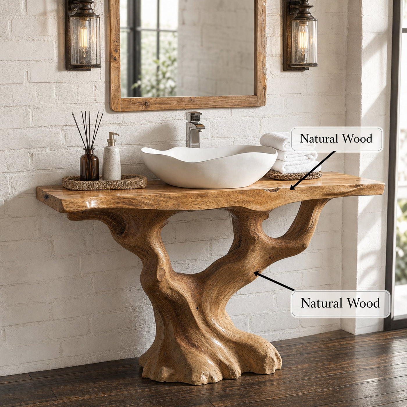 Handcrafted Wood Bathroom Vanity With Tree Trunk Base For Rustic Charm - product view 6