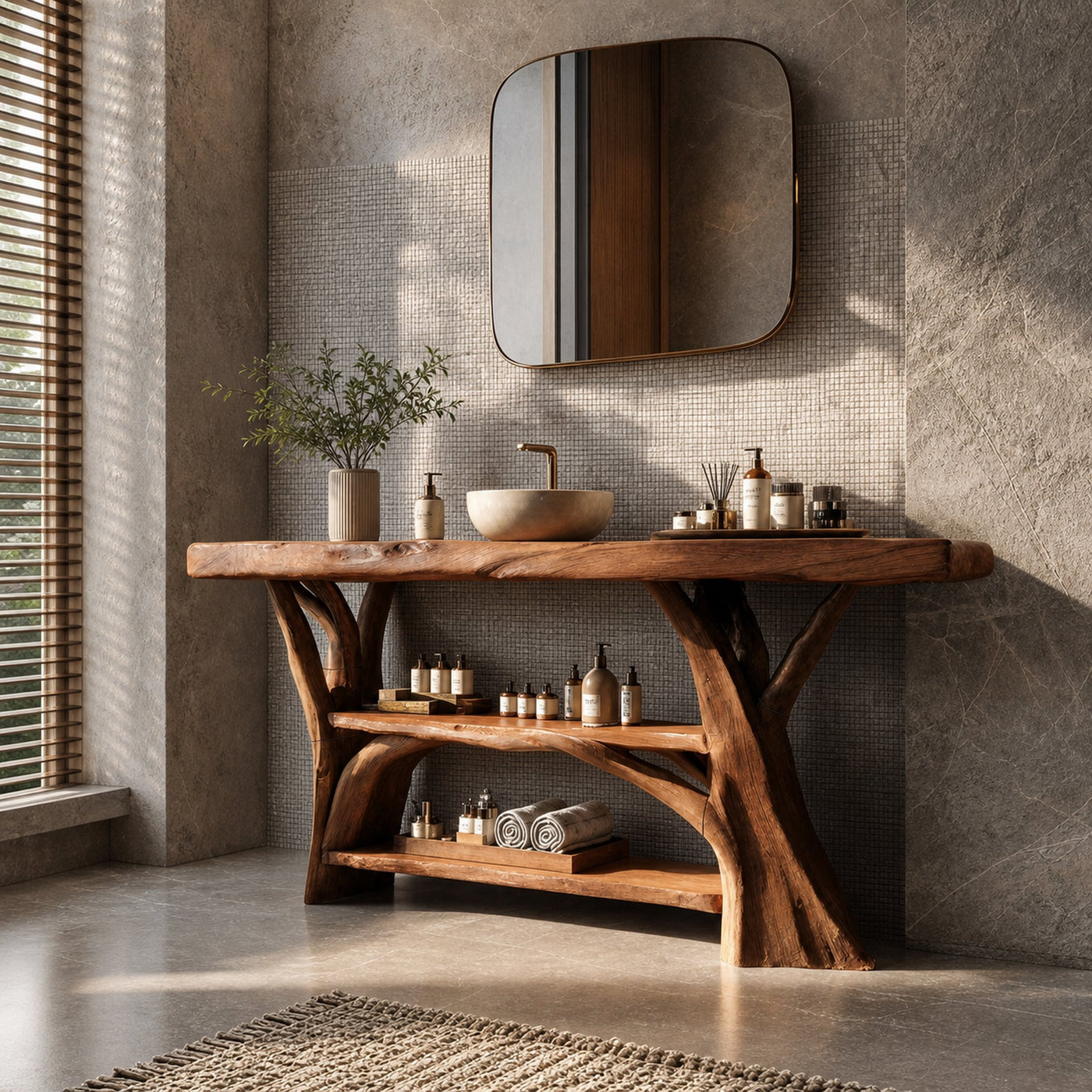 Handcrafted Wooden Live Edge Bathroom Vanity For Bathroom Furniture Decor