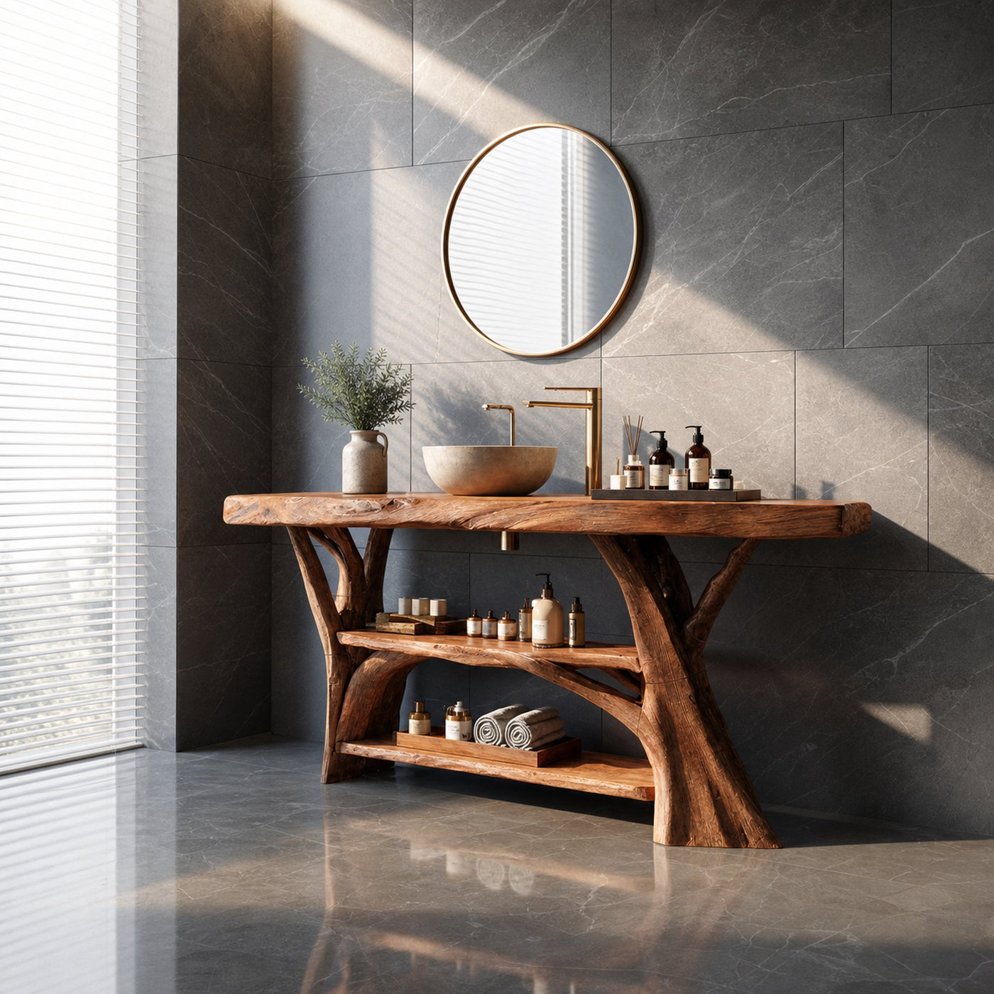 Handcrafted Wooden Live Edge Bathroom Vanity For Bathroom Furniture Decor - product view 2