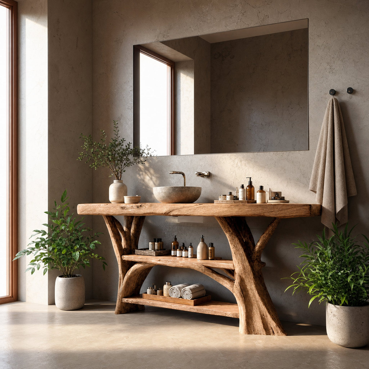 Handcrafted Wooden Live Edge Bathroom Vanity For Bathroom Furniture Decor - product view 3