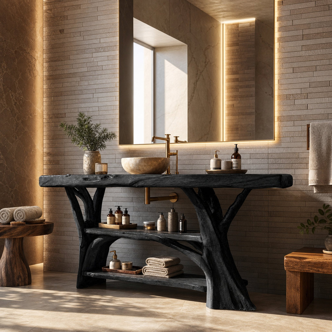 Handcrafted Wooden Live Edge Bathroom Vanity For Bathroom Furniture Decor - product view 4