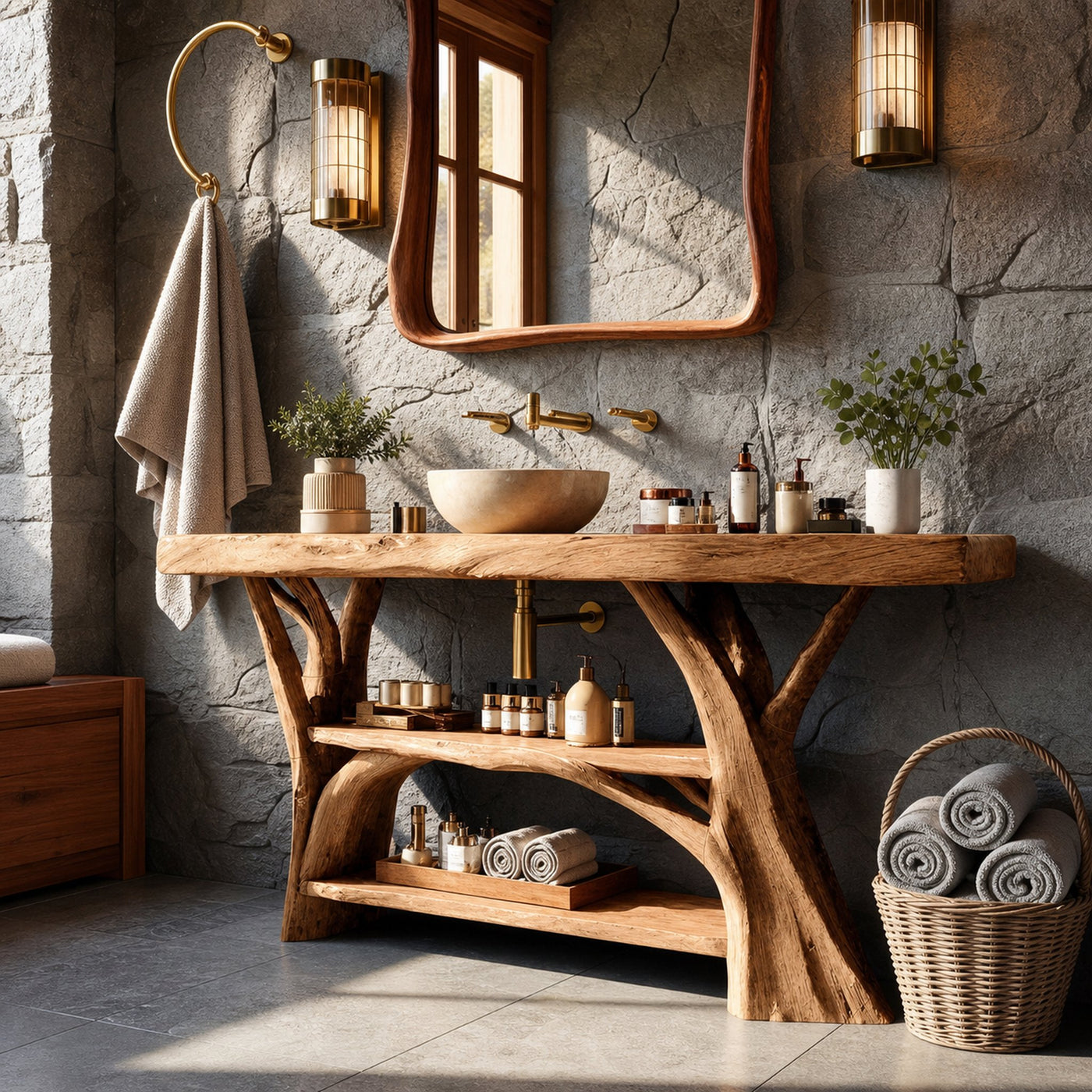 Handcrafted Wooden Live Edge Bathroom Vanity For Bathroom Furniture Decor - product view 5