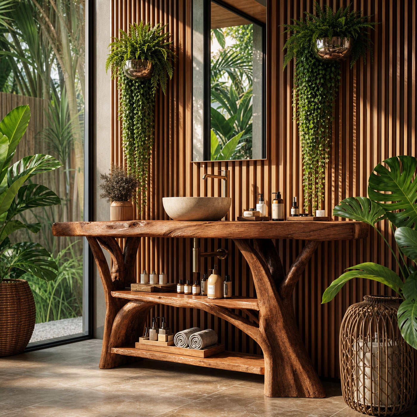Handcrafted Wooden Live Edge Bathroom Vanity For Bathroom Furniture Decor - product view 6