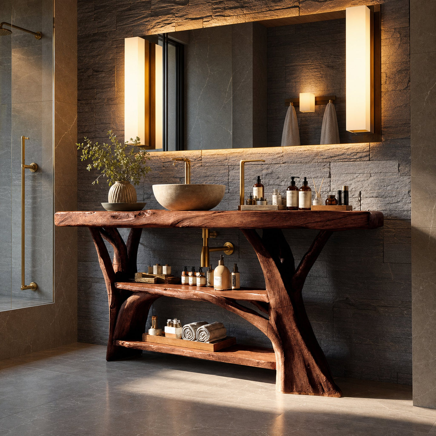 Handcrafted Wooden Live Edge Bathroom Vanity For Bathroom Furniture Decor - product view 7