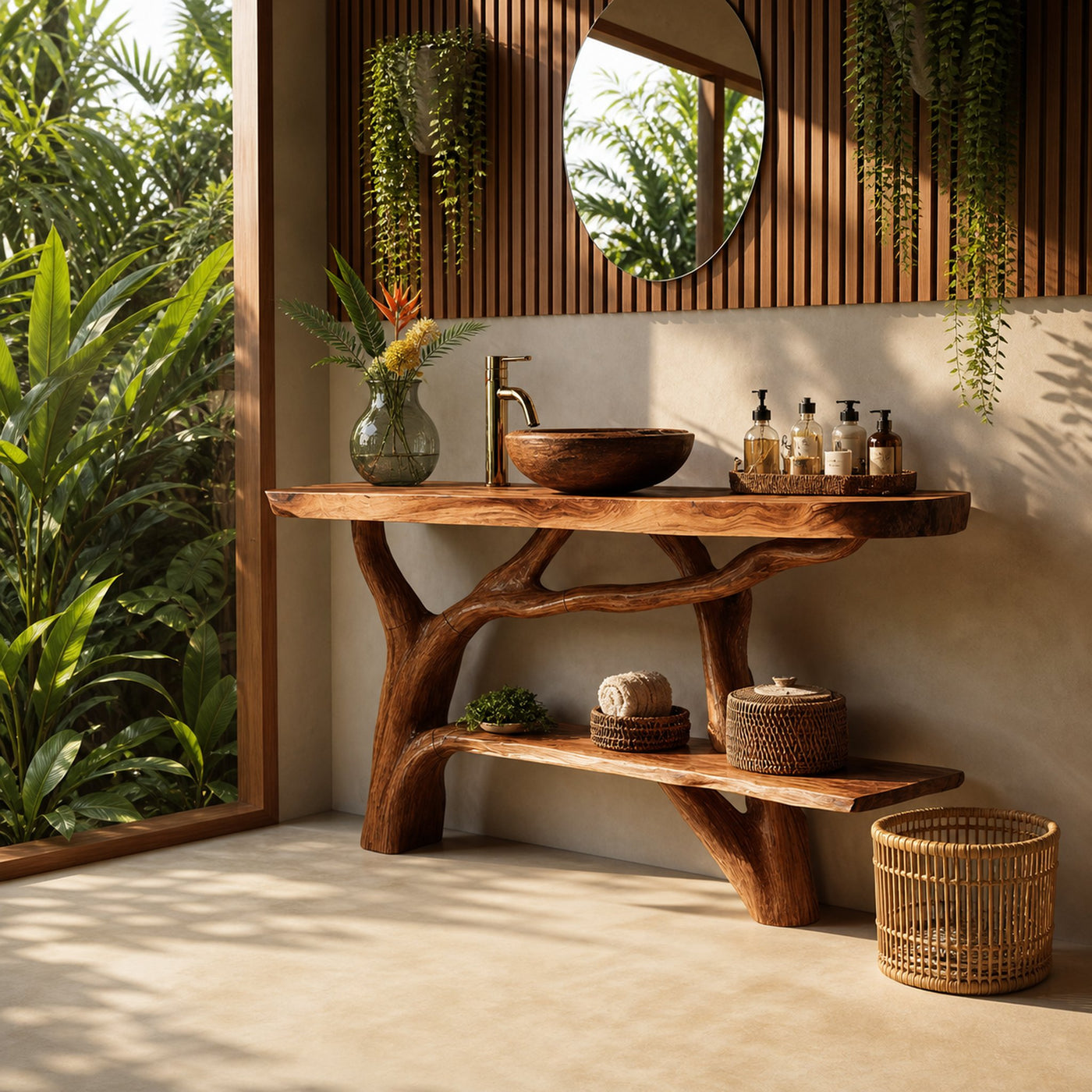 Handcrafted Wooden Live Edge Bathroom Vanity For Classic Bathroom Decor - product view 2