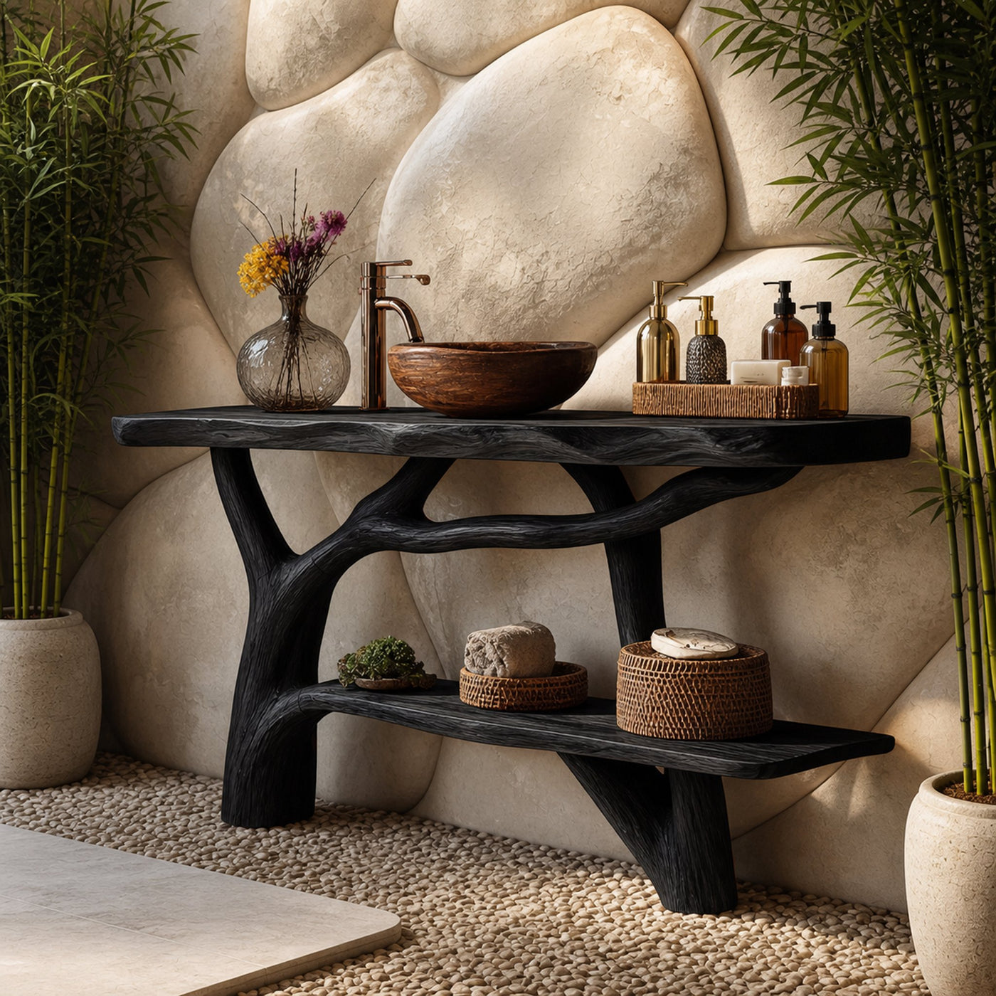 Handcrafted Wooden Live Edge Bathroom Vanity For Classic Bathroom Decor - product view 4