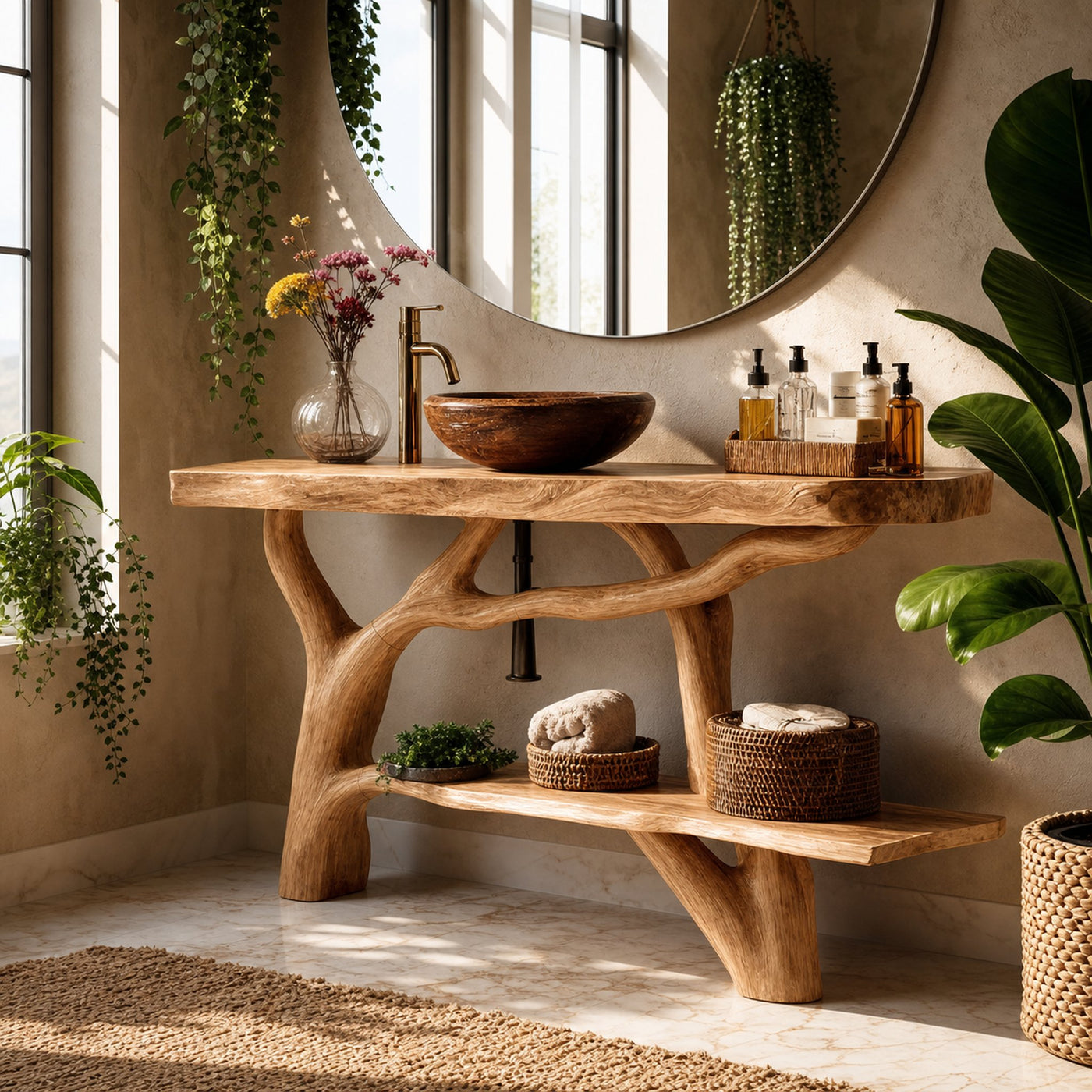 Handcrafted Wooden Live Edge Bathroom Vanity For Classic Bathroom Decor - product view 5