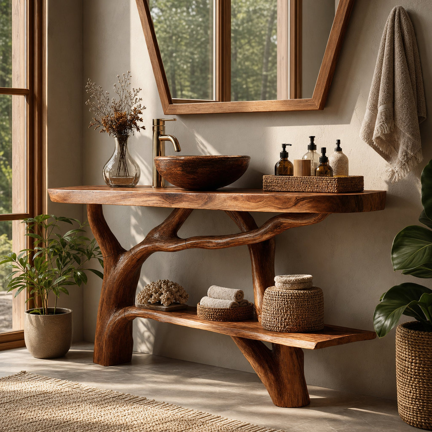 Handcrafted Wooden Live Edge Bathroom Vanity For Classic Bathroom Decor - product view 6