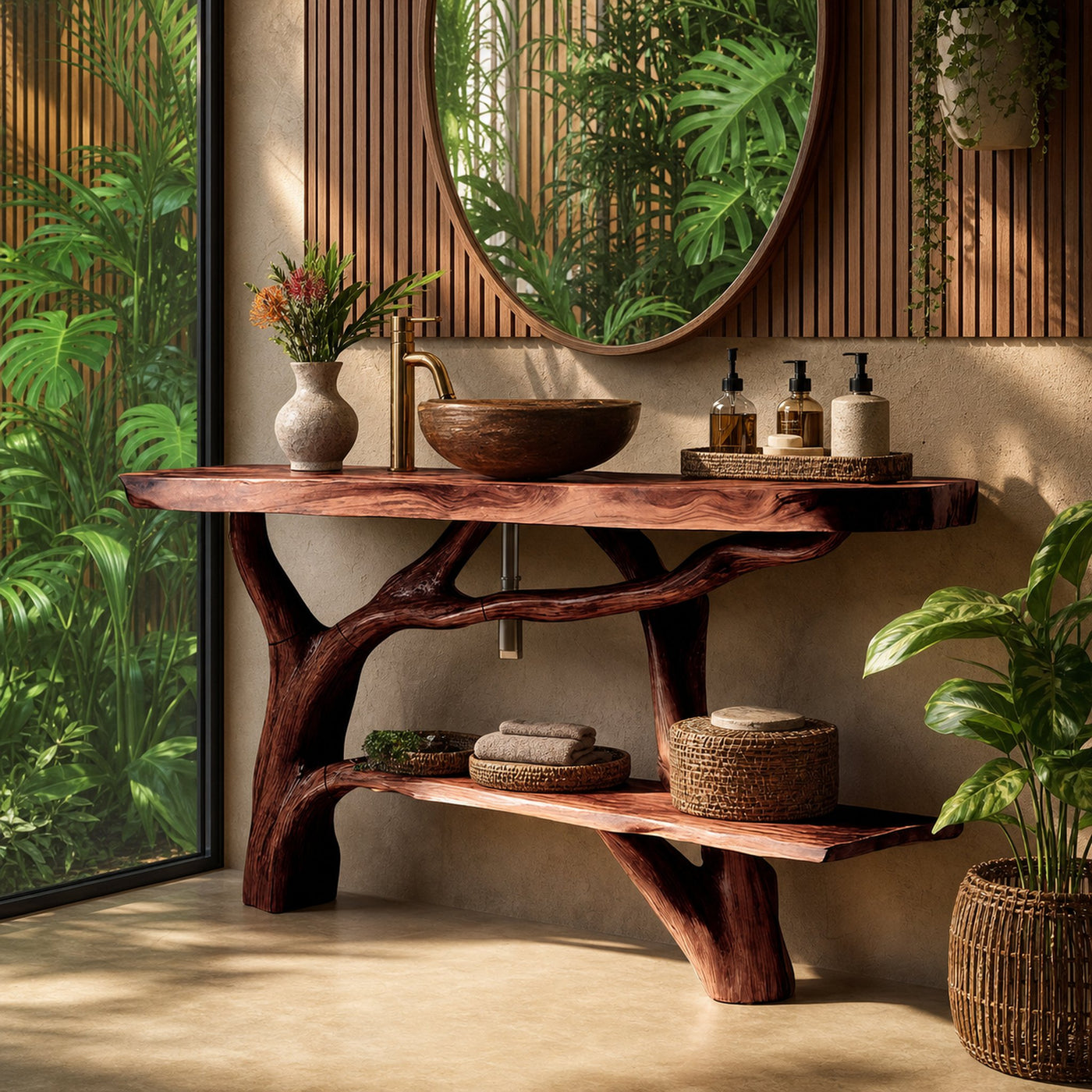 Handcrafted Wooden Live Edge Bathroom Vanity For Classic Bathroom Decor - product view 7