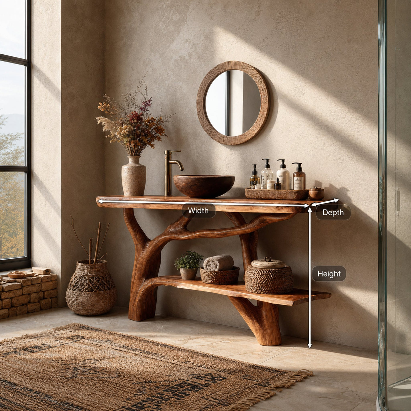 Handcrafted Wooden Live Edge Bathroom Vanity For Classic Bathroom Decor - product view 8