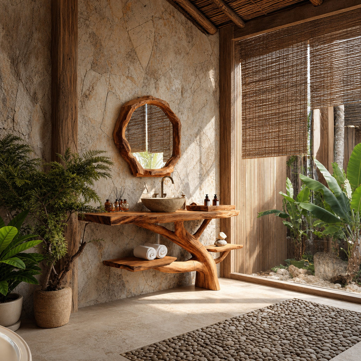 Handcrafted Wooden Live Edge Bathroom Vanity For Luxury Bathroom Decor - product view 2
