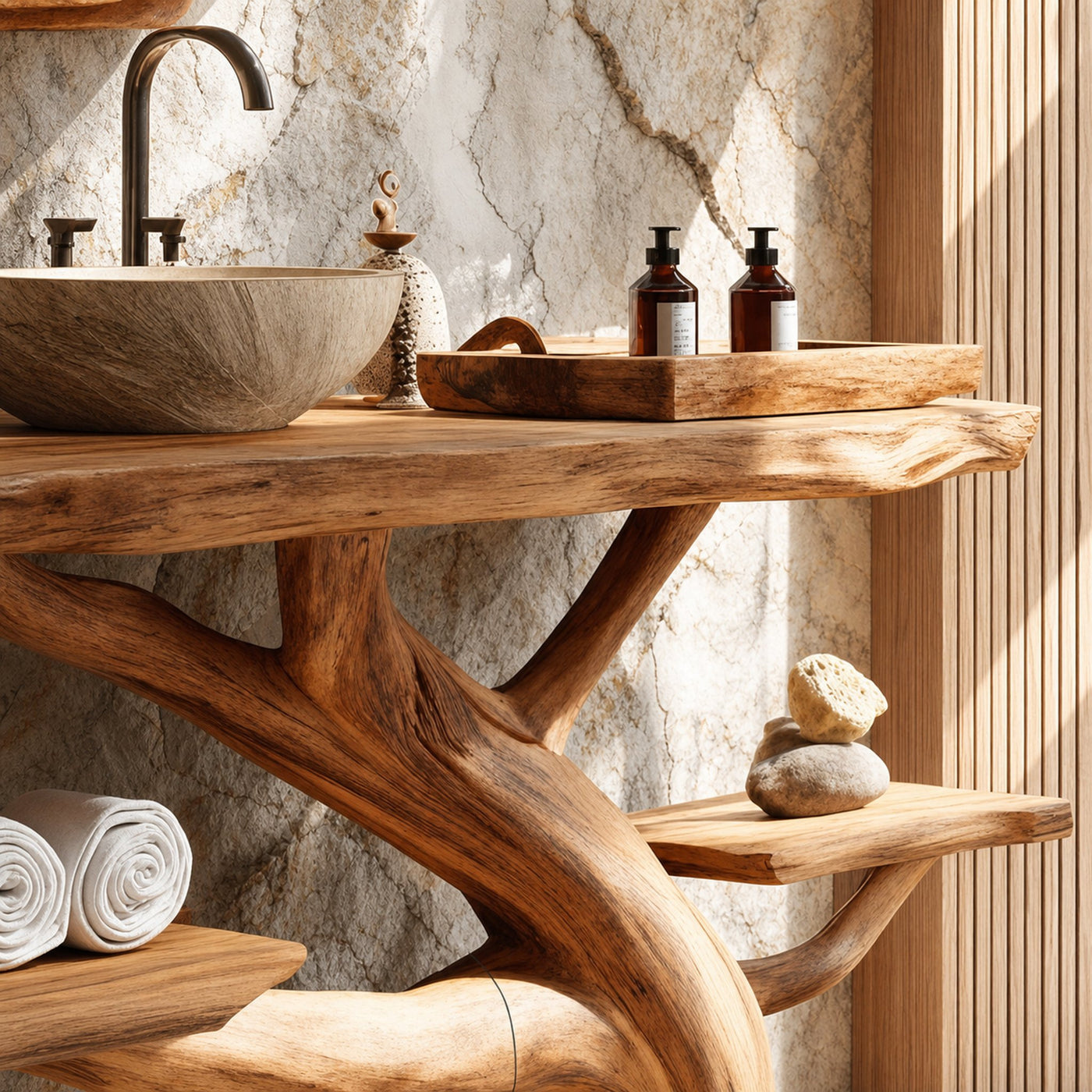 Handcrafted Wooden Live Edge Bathroom Vanity For Luxury Bathroom Decor - product view 4