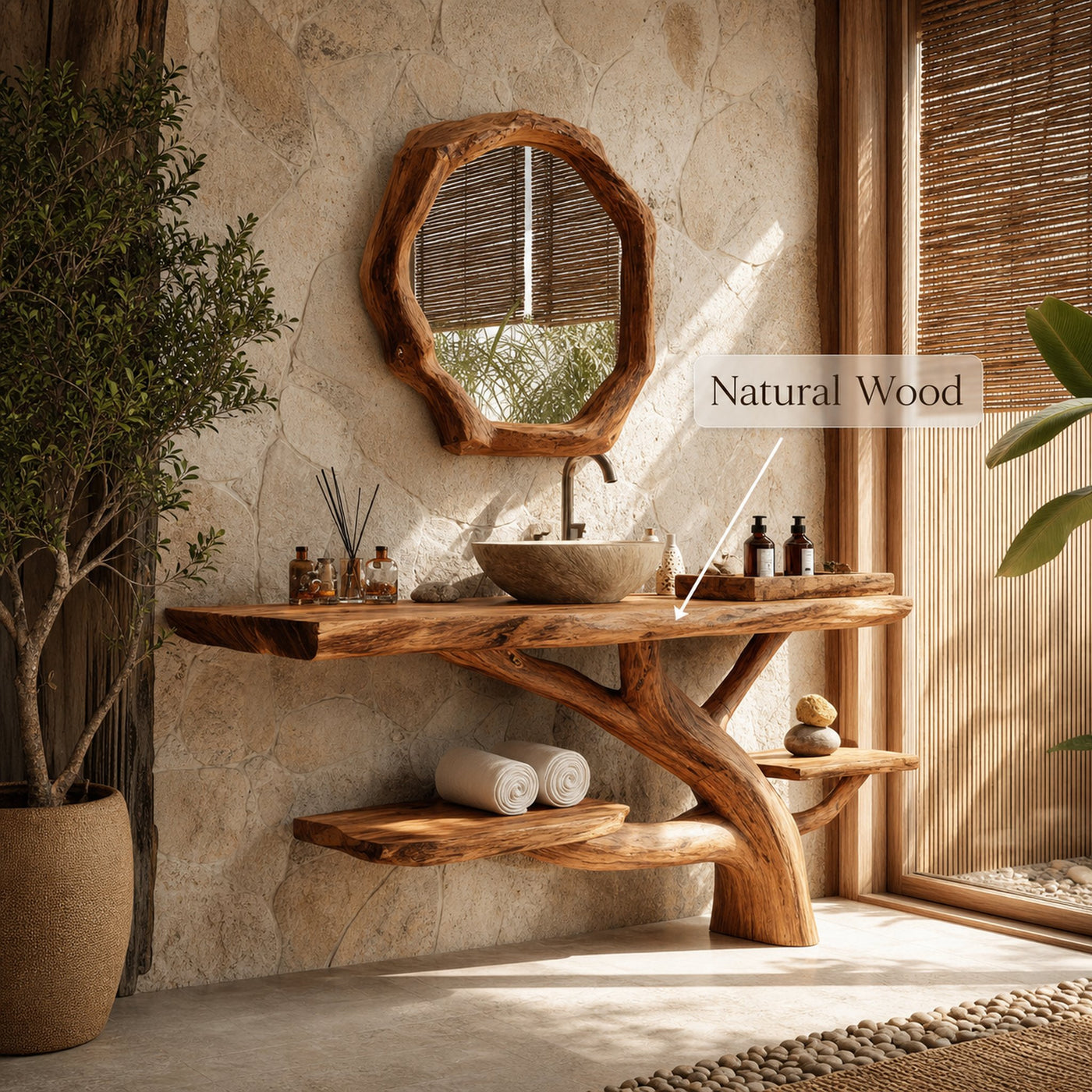 Handcrafted Wooden Live Edge Bathroom Vanity For Luxury Bathroom Decor - product view 5