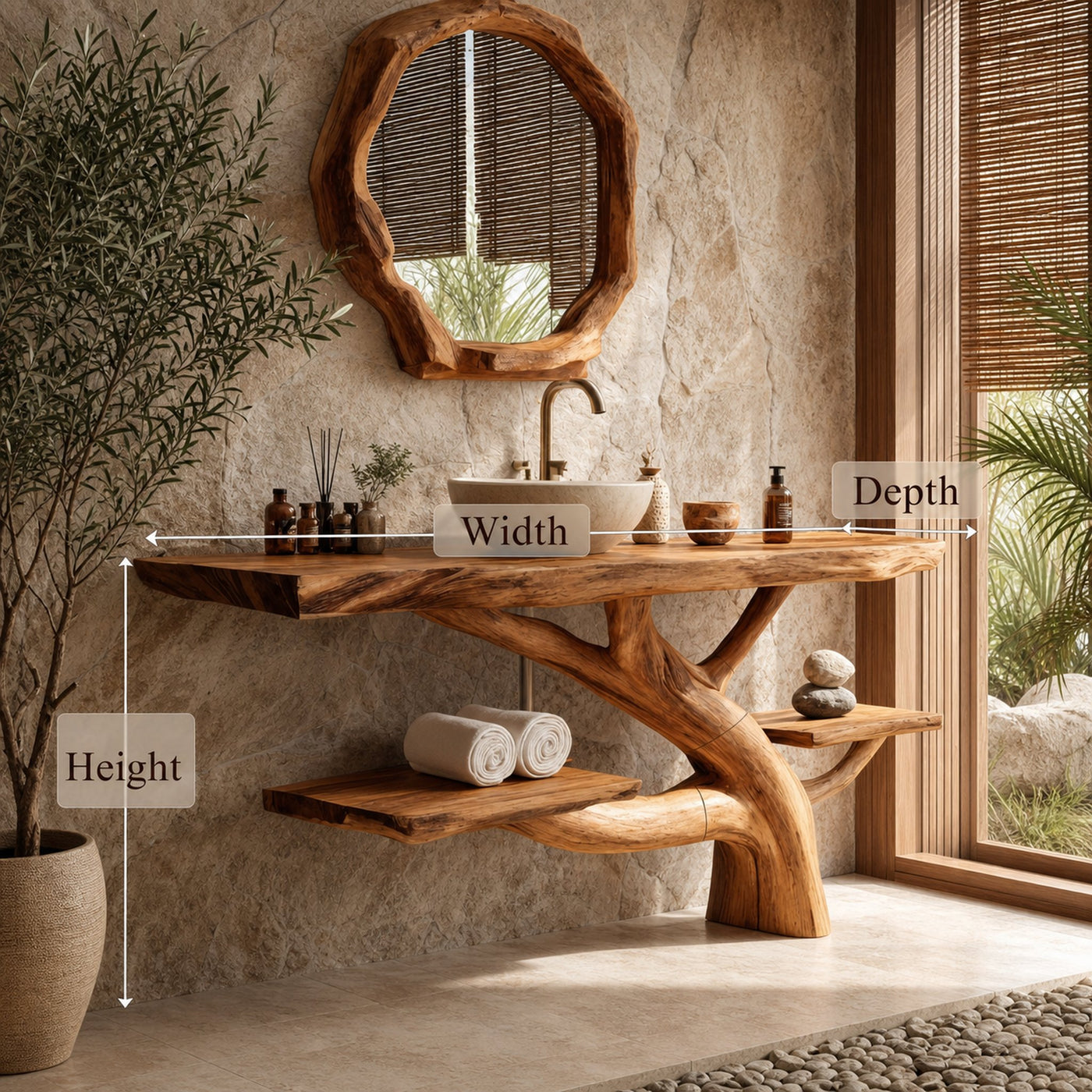 Handcrafted Wooden Live Edge Bathroom Vanity For Luxury Bathroom Decor - product view 6