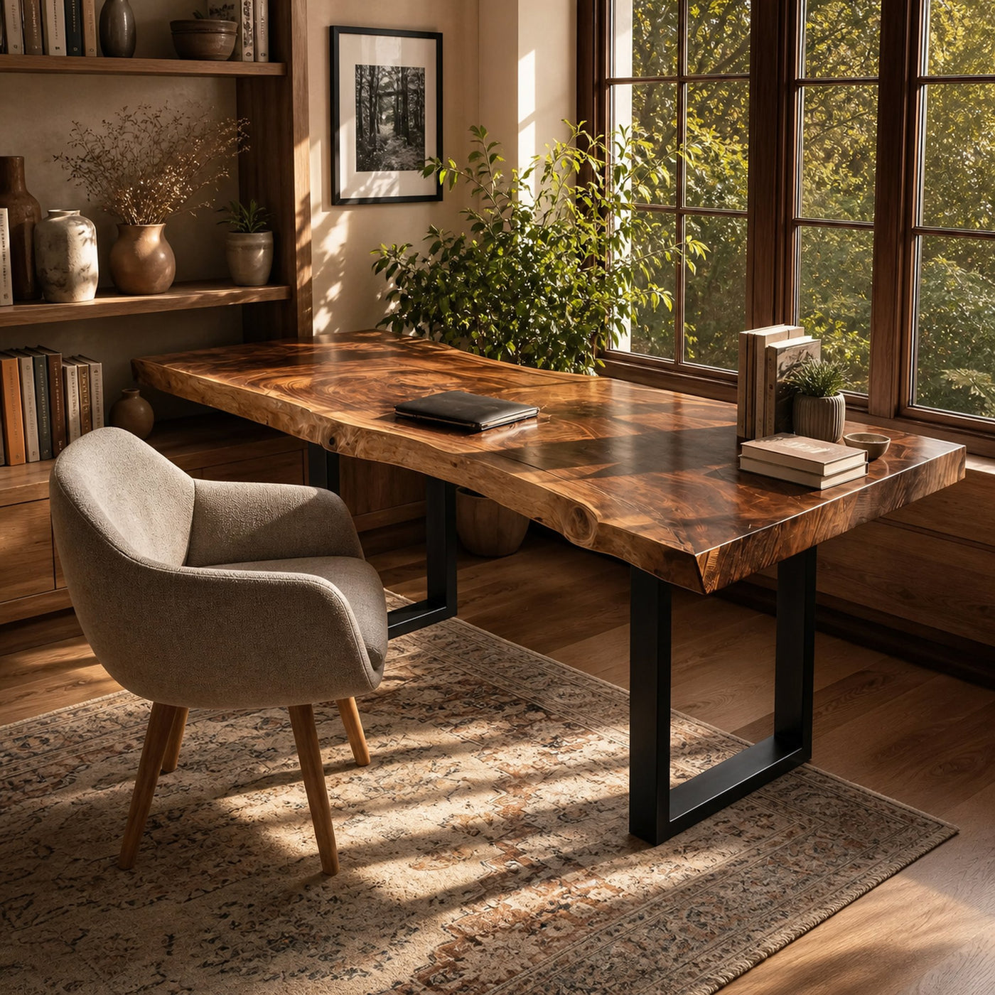 Handcrafted Wooden Live Edge Desk For Furniture Decor