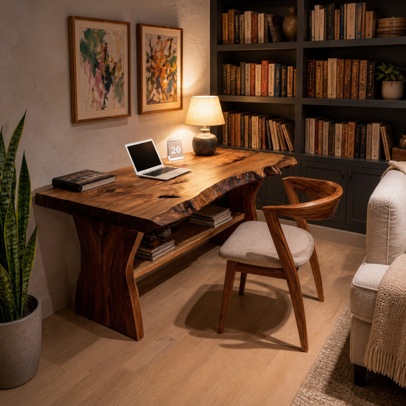 Handcrafted Wooden Live Edge Desk For Living Room Interior