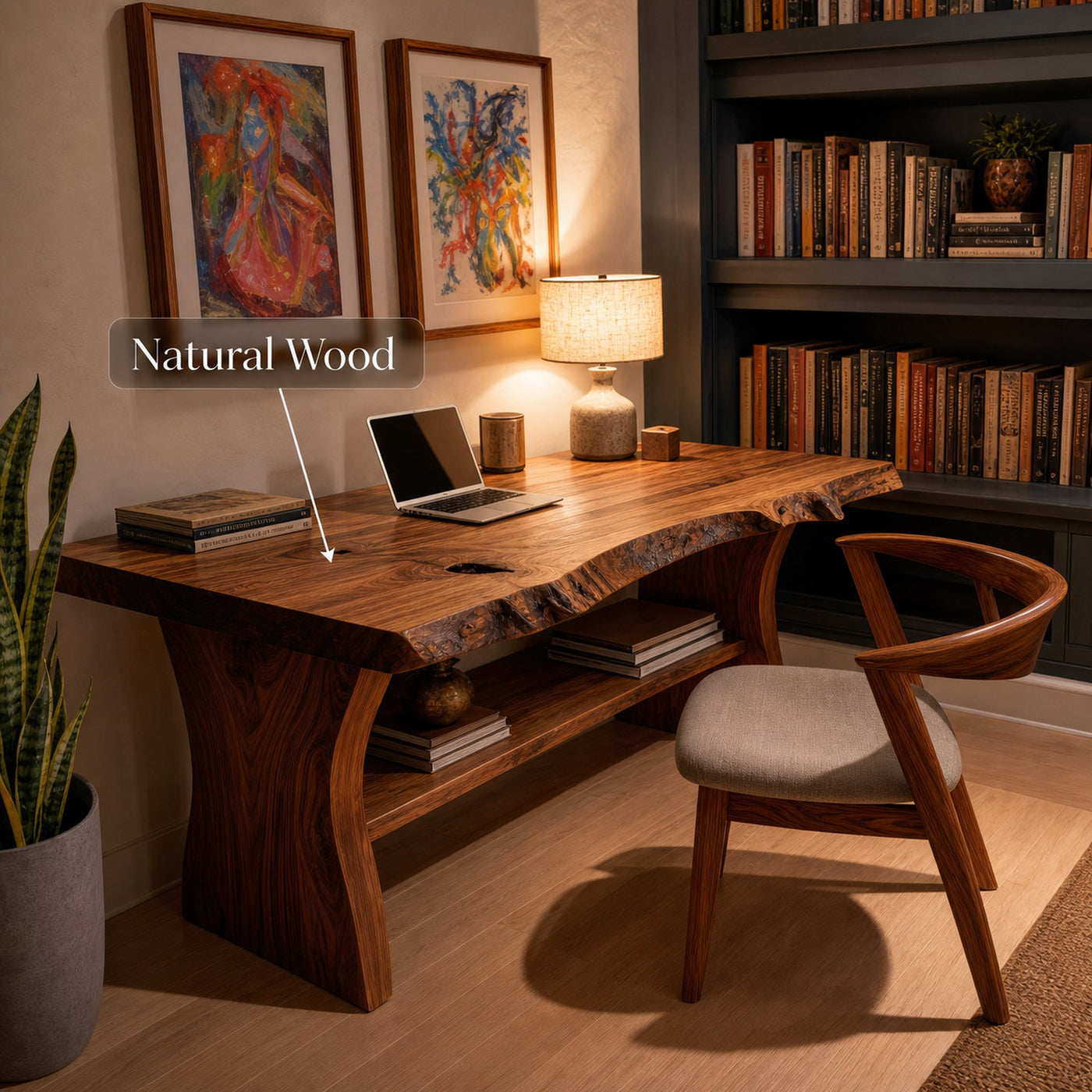 Handcrafted Wooden Live Edge Desk For Living Room Interior - product view 5