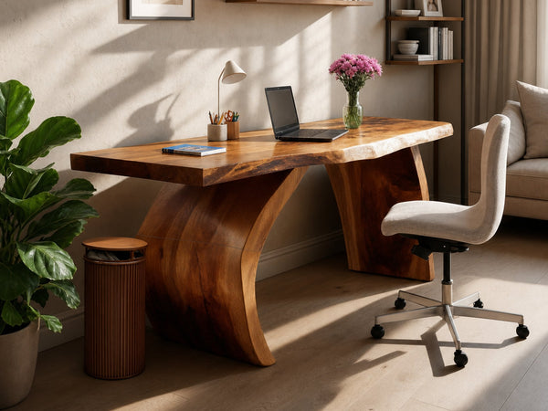 Handcrafted Wooden Live Edge Desk For Professional Office