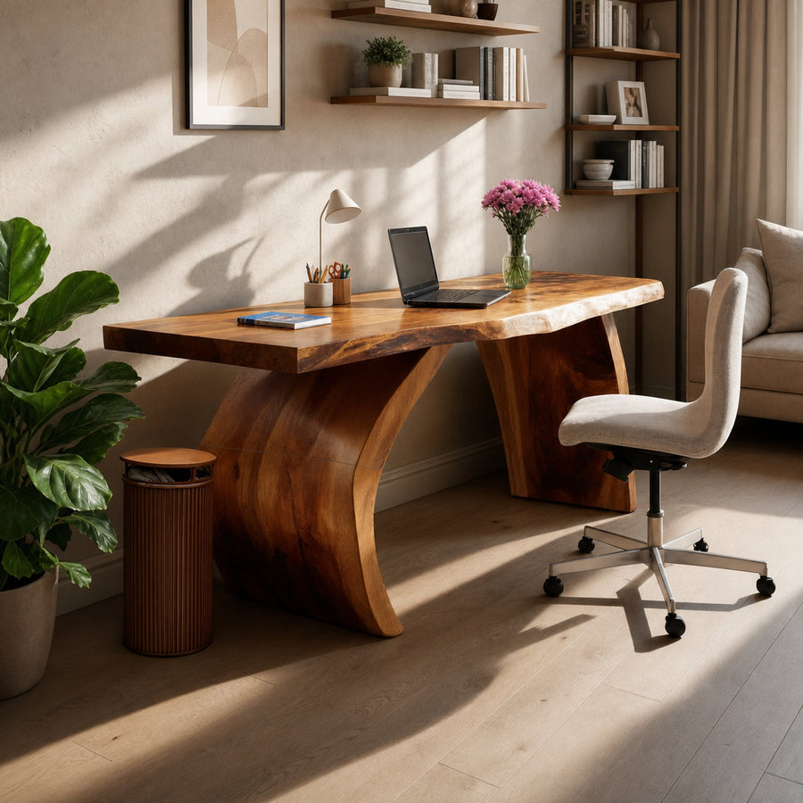 Handcrafted Wooden Live Edge Desk For Professional Office