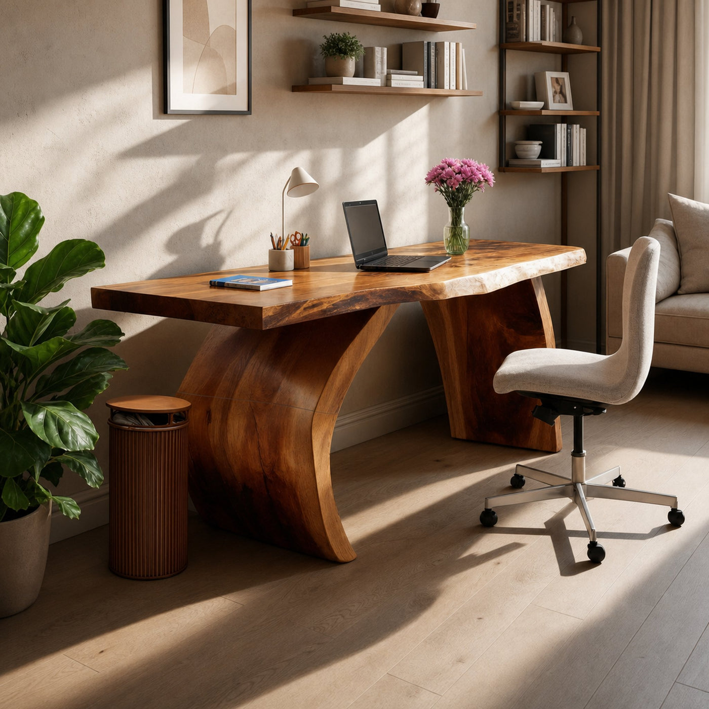 Handcrafted Wooden Live Edge Desk For Professional Office