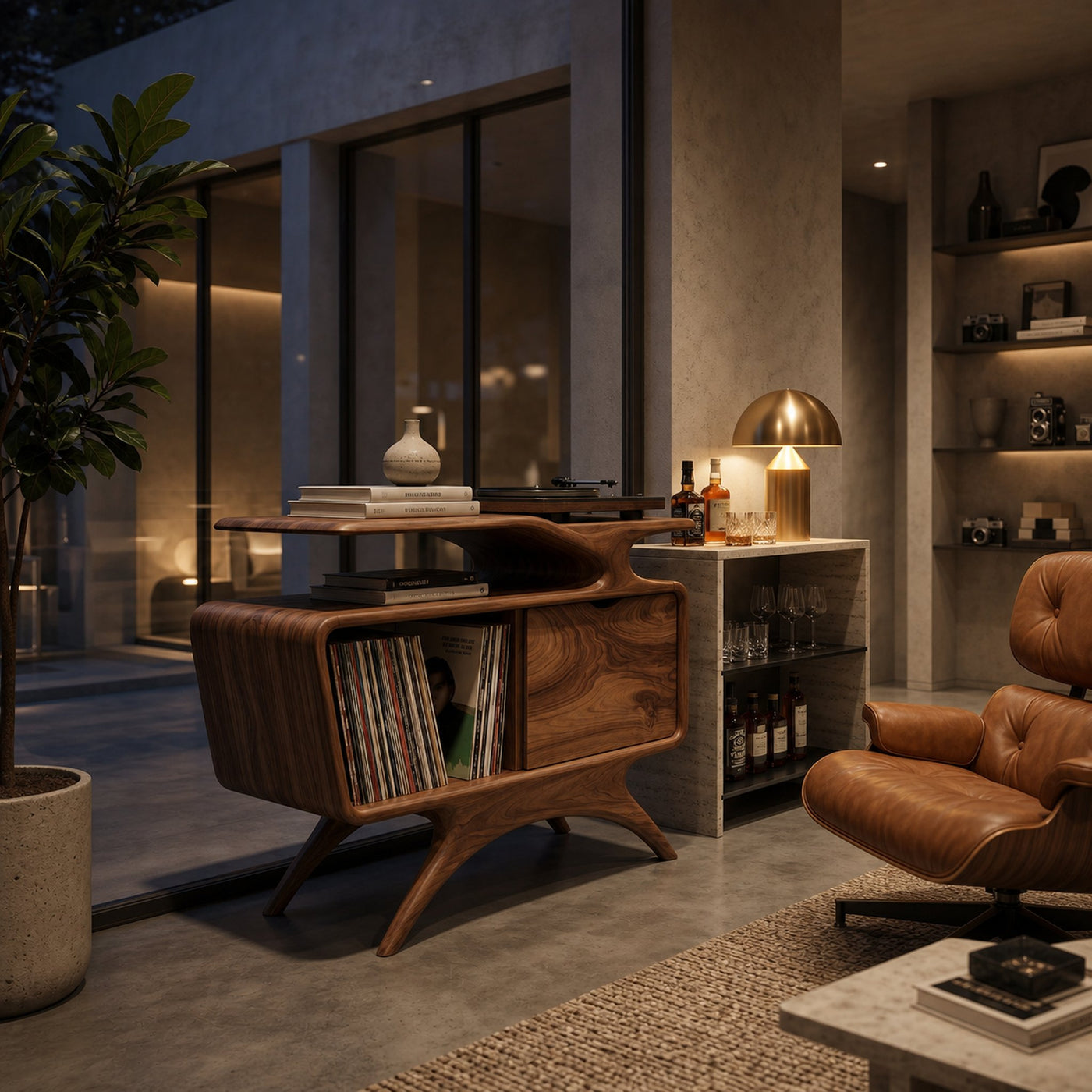 Handcrafted Wooden Record Cabinet With Shelving For Living Room - product view 3