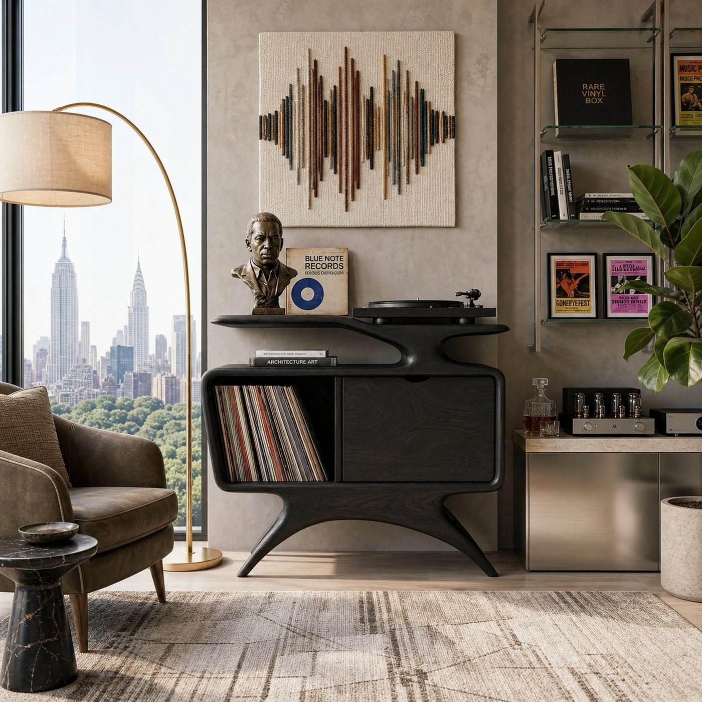 Handcrafted Wooden Record Cabinet With Shelving For Living Room - product view 4