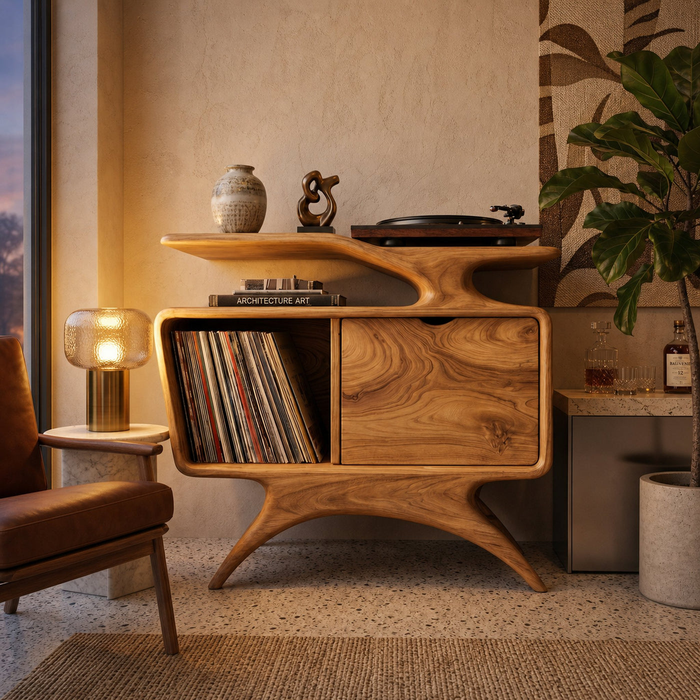 Handcrafted Wooden Record Cabinet With Shelving For Living Room - product view 5