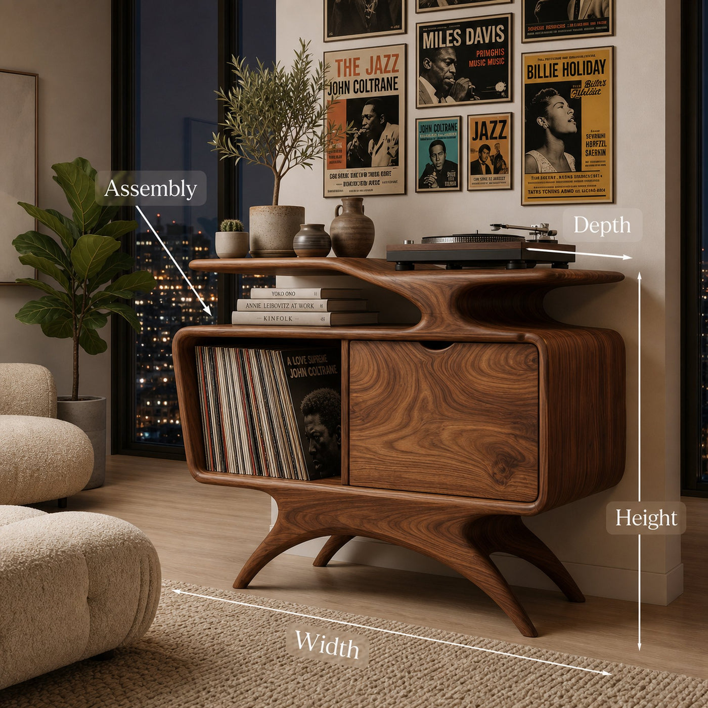 Handcrafted Wooden Record Cabinet With Shelving For Living Room - product view 8