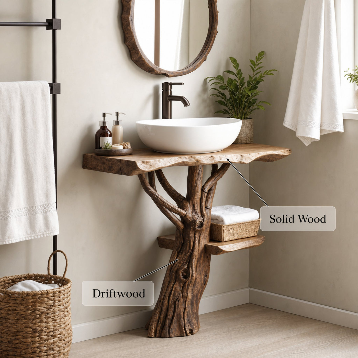 Handcrafted Wooden Vanity Bathroom - product view 4