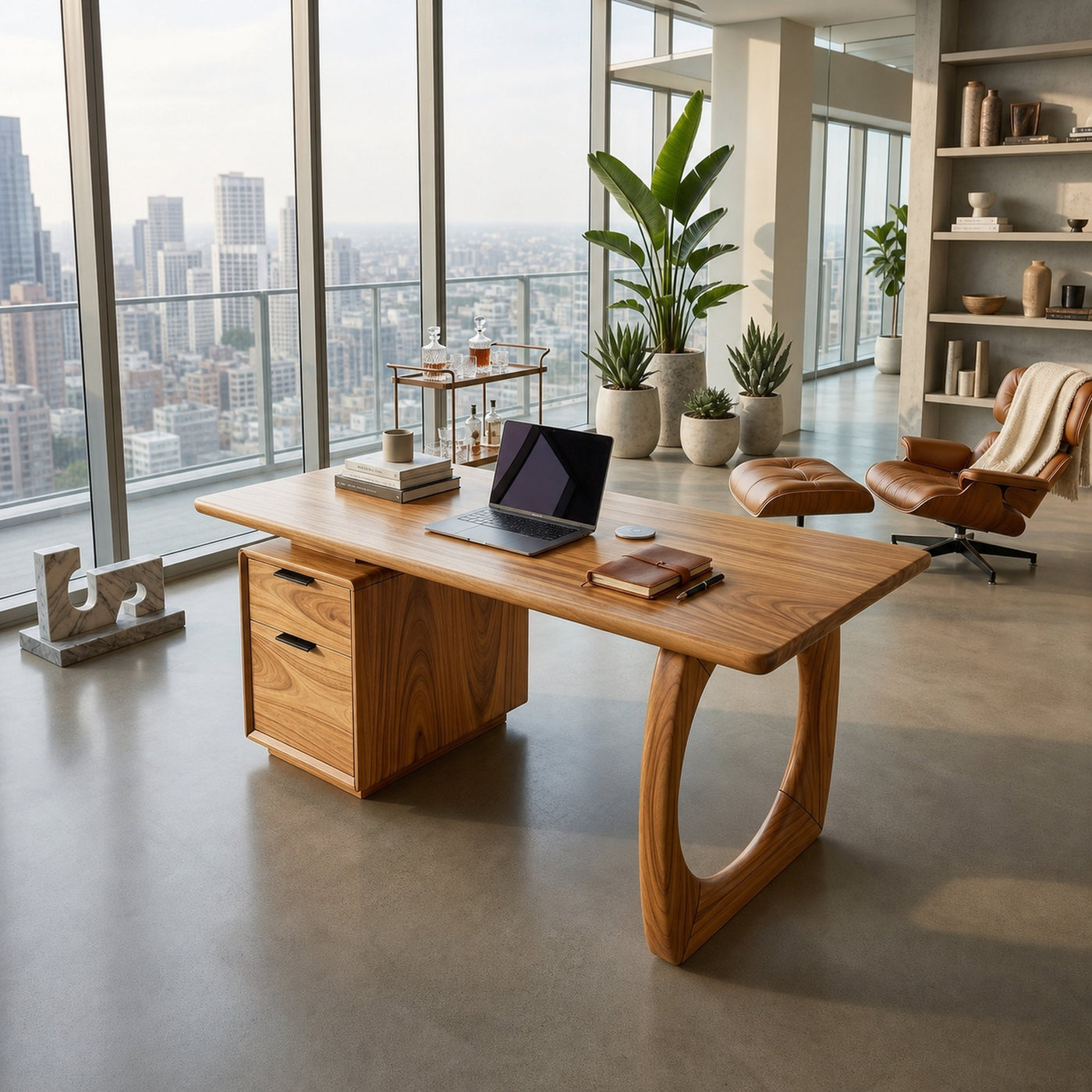 High Rise Workstation Desk With Curved Base For Penthouse Office