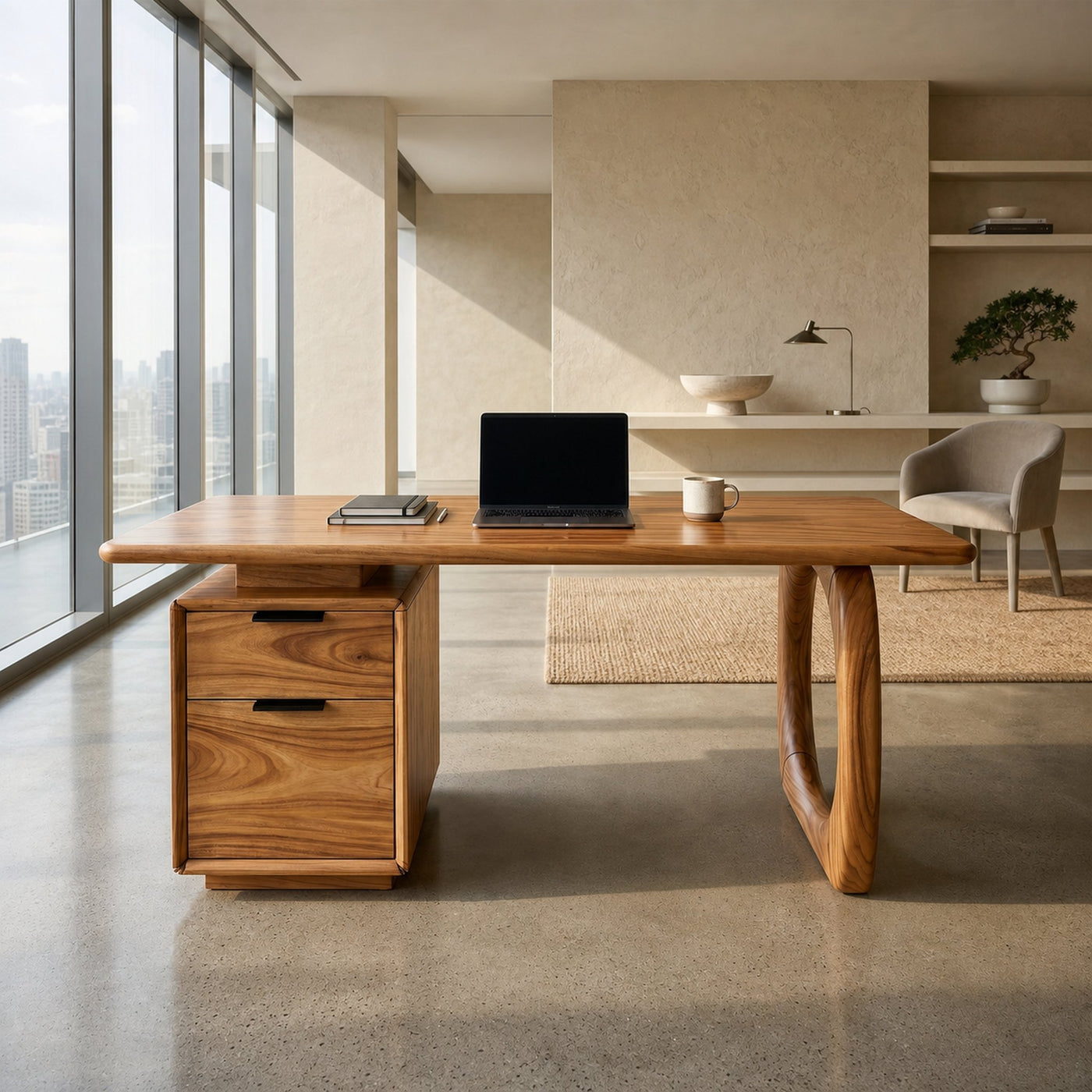 High Rise Workstation Desk With Curved Base For Penthouse Office - product view 3