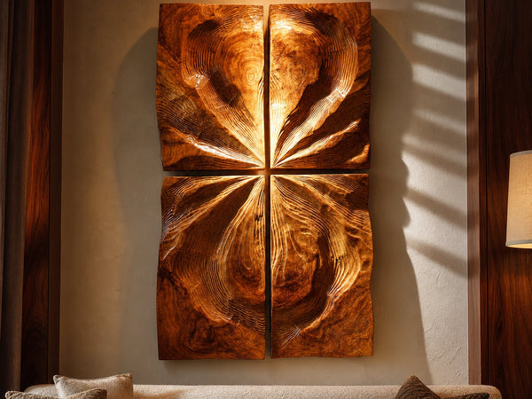 Frond Fallow Carved Wall Art with Two Panels