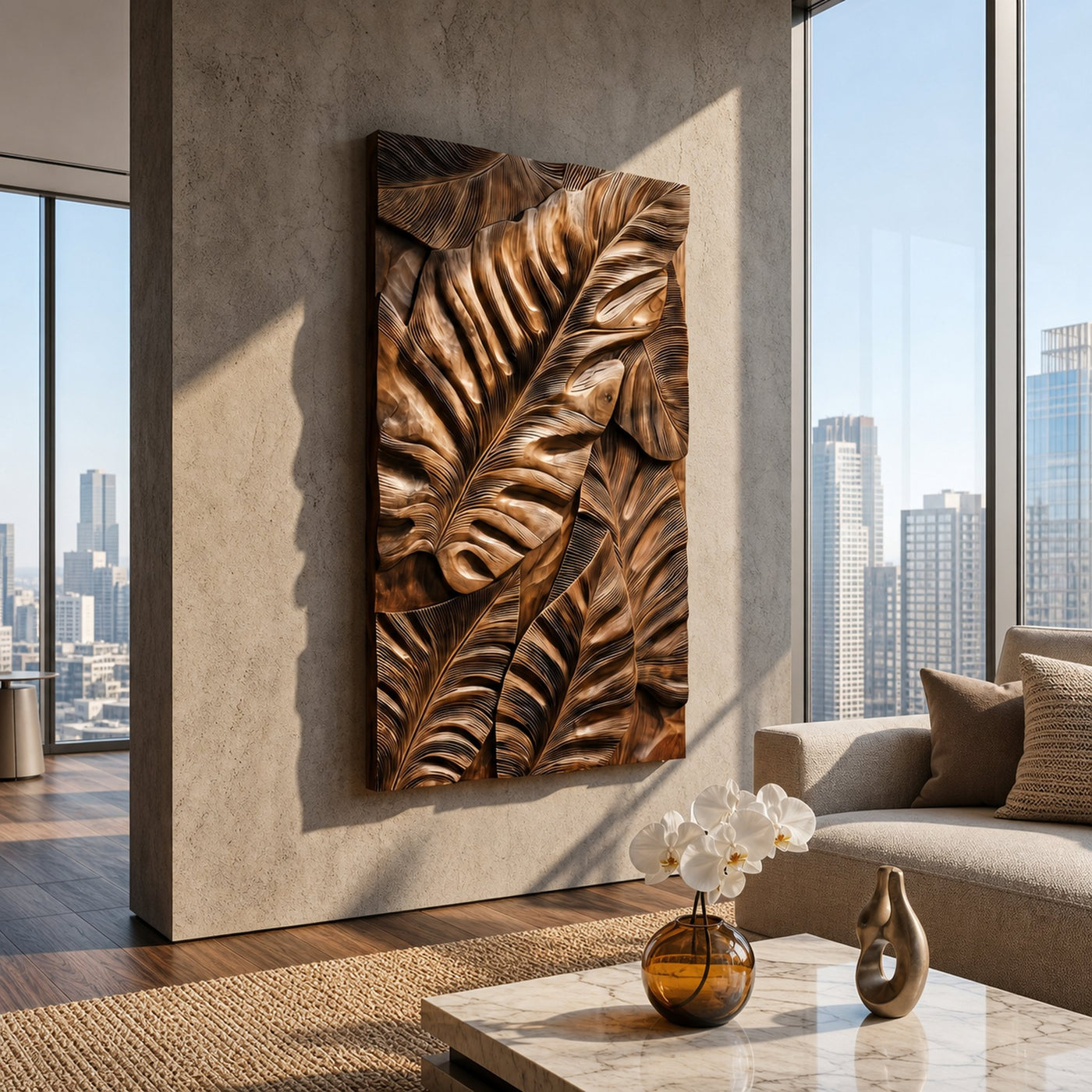 Industrial Wall Art With Leaf Relief Design For Entryway - product view 2