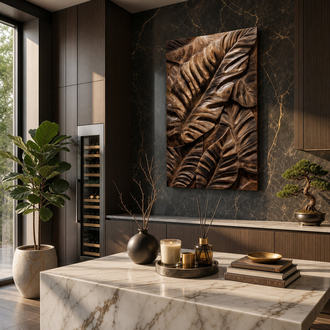 Industrial Wall Art With Leaf Relief Design For Entryway - product view 4