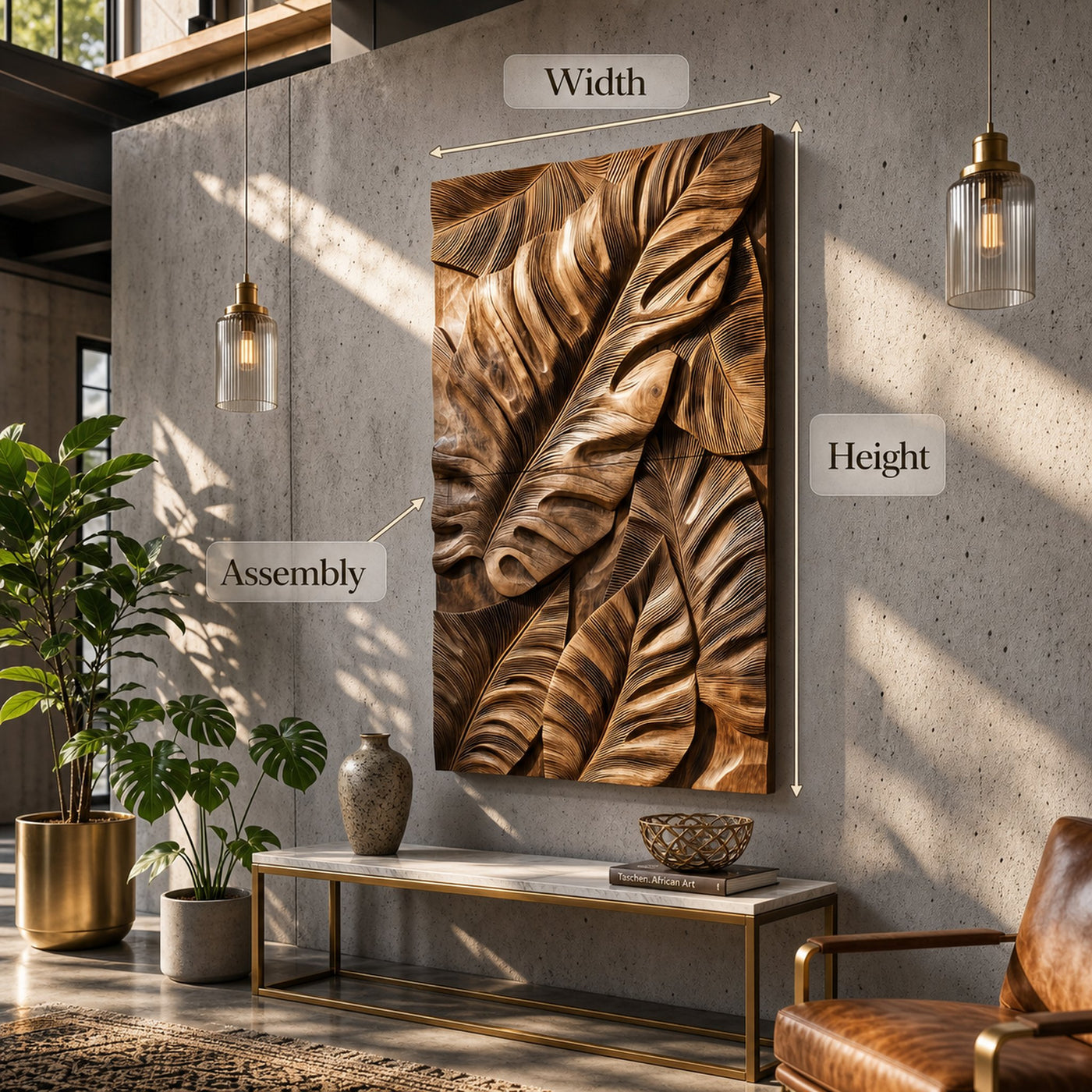 Industrial Wall Art With Leaf Relief Design For Entryway - product view 5