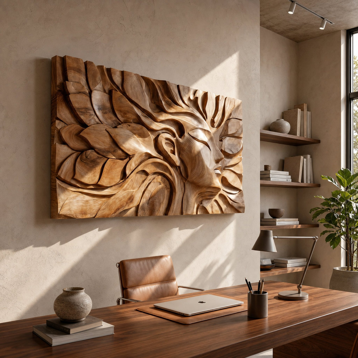 Japandi Botanical Face Wood Wall Art Minimal Neutral Bedroom Decor - product view 2